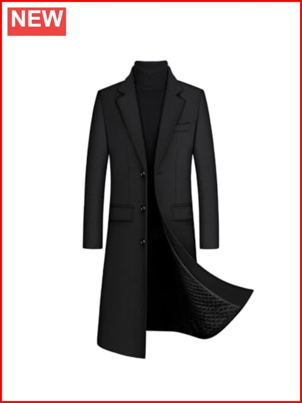 Men Winter Trench Coat Quilted Long Jacket Overcoat Wool Pea Coat